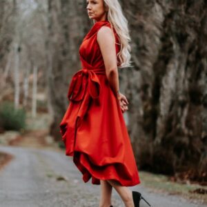 Red Loch Carron wrap dress by Thistle and Cloth
